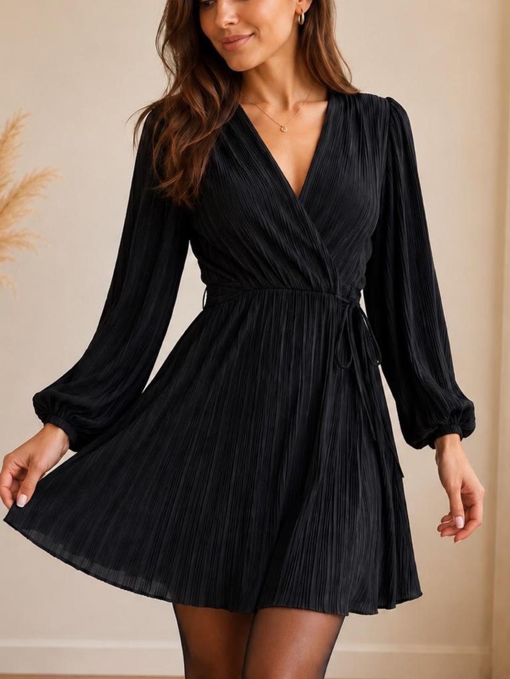 H&M Black Pleated Wrap Dress